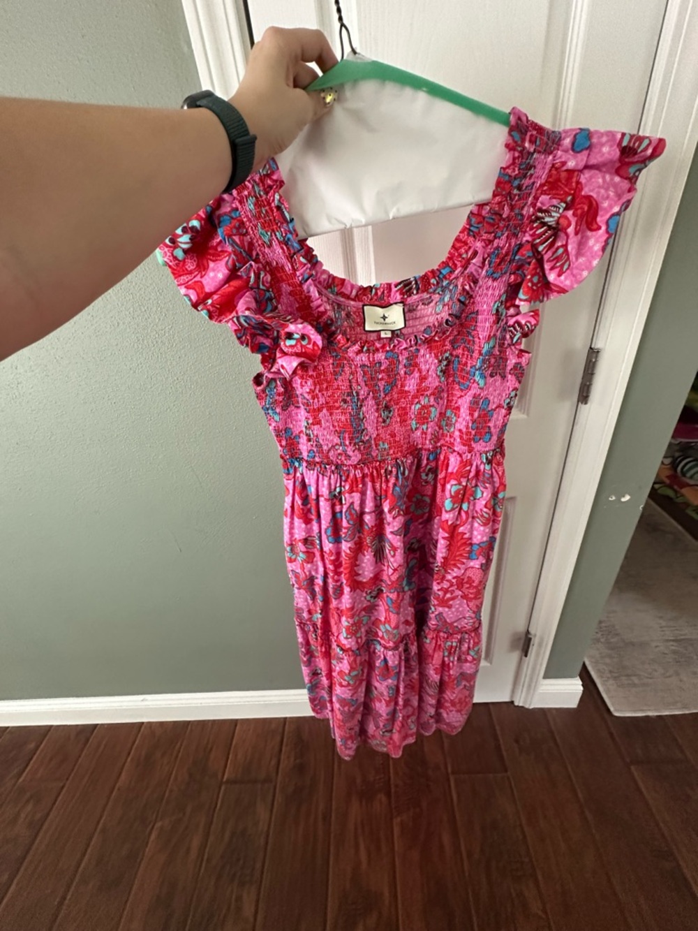 Tuckernuck Pink Floral Smocked Flutter-Sleeve Dress